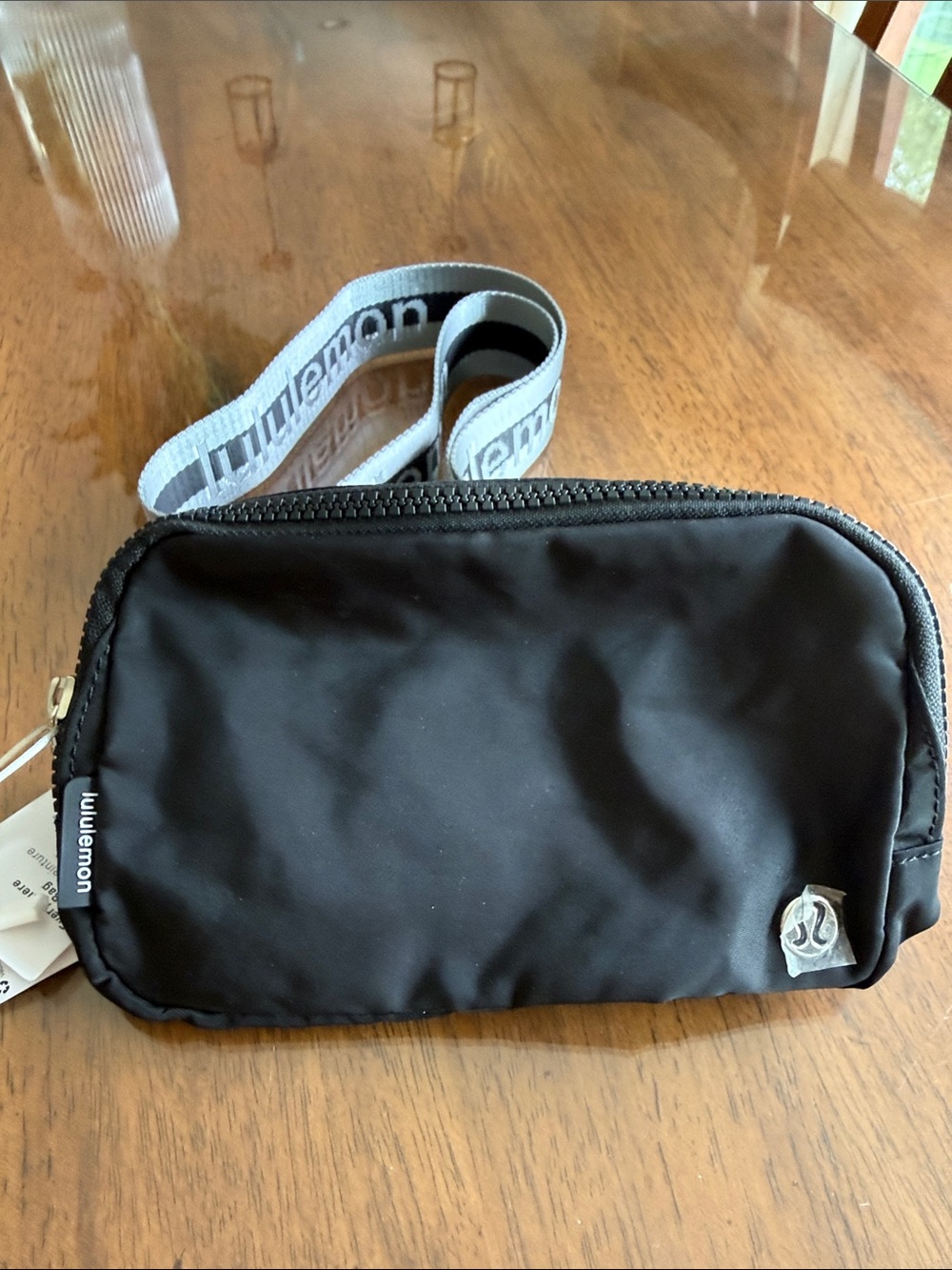 lululemon athletica Black Belt Bag with Gray Branded Strap NWT